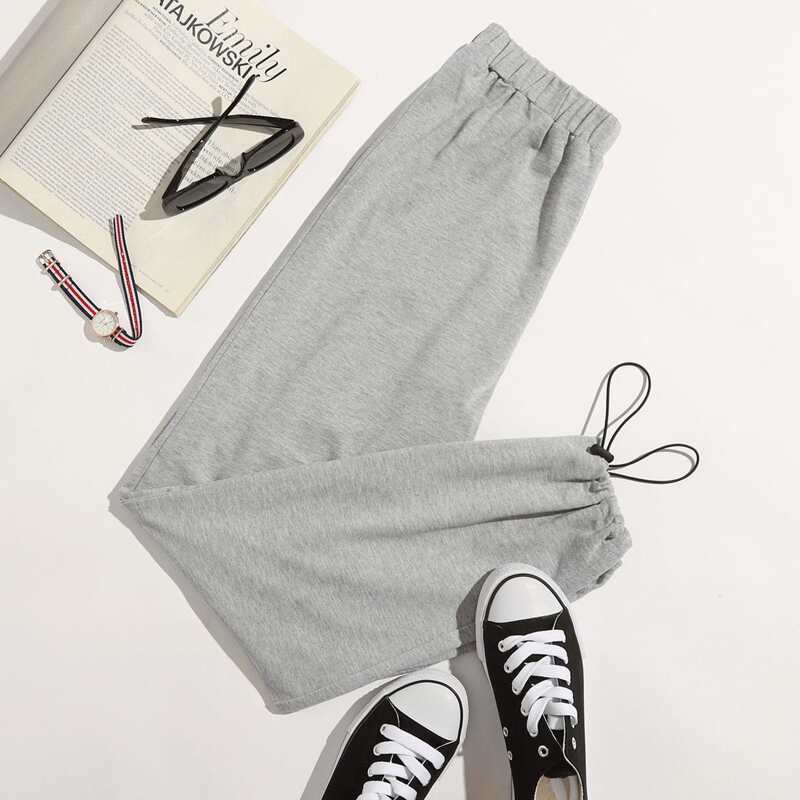 

Solid High Waist Sweatpants, Light grey