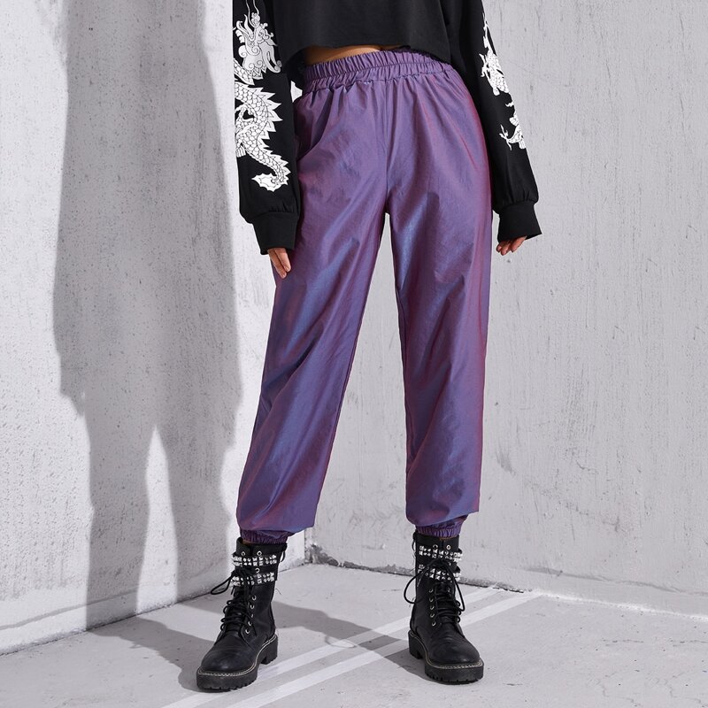 

Elastic Waist Hologram Wind Joggers, Violet purple