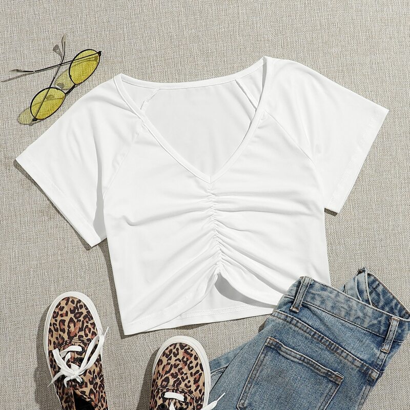 

Ruched Crop Tee, White