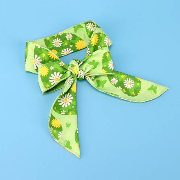 

Flower Print Dog Cooling Skinny Scarf, Green