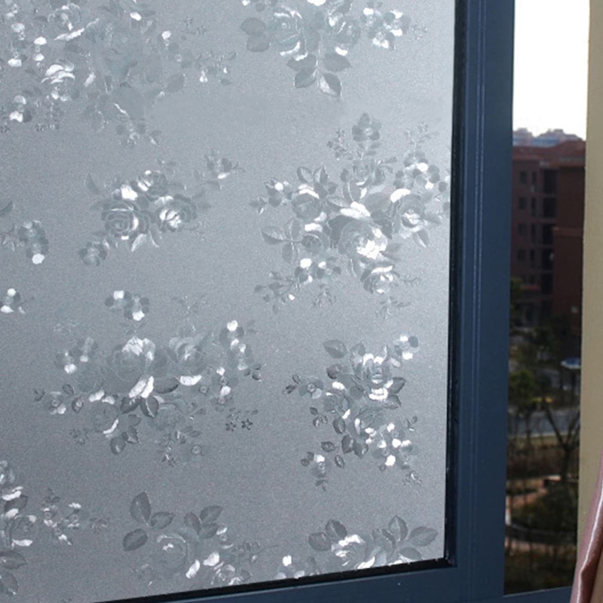 

Floral Pattern Waterproof Opaque Glass Sticker, Silver
