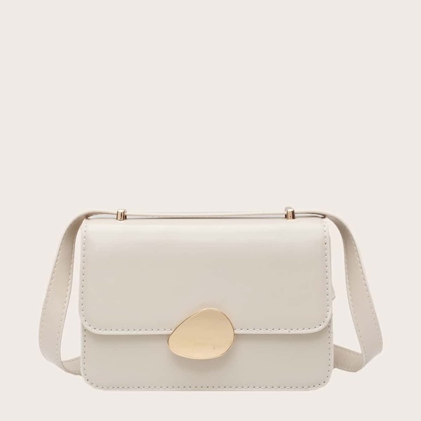 

Metal Decor Flap Crossbody Bag, Beige