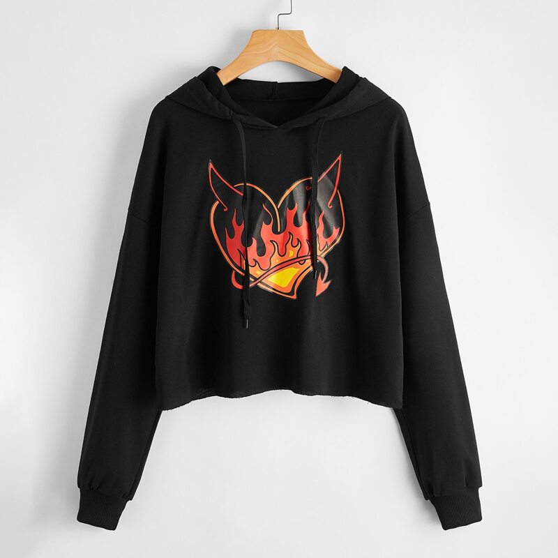 

Fire Heart Graphic Hoodie, Black