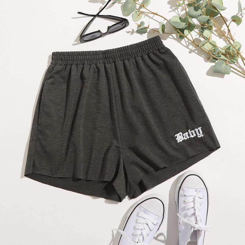 

Letter Embroidery Shorts, Dark grey