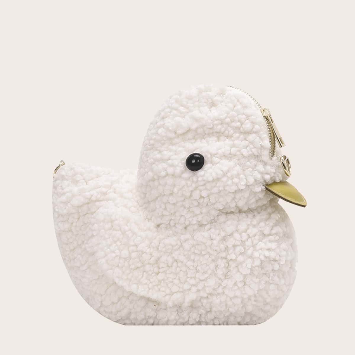 

Cartoon Shaped Fluffy Decor Crossbody Bag, White