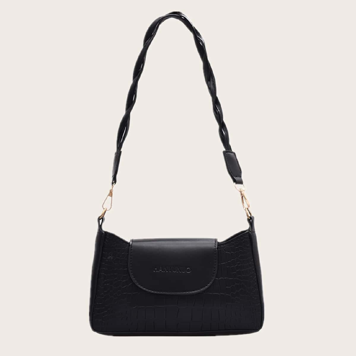 

Crocodile Shoulder Bag, Black