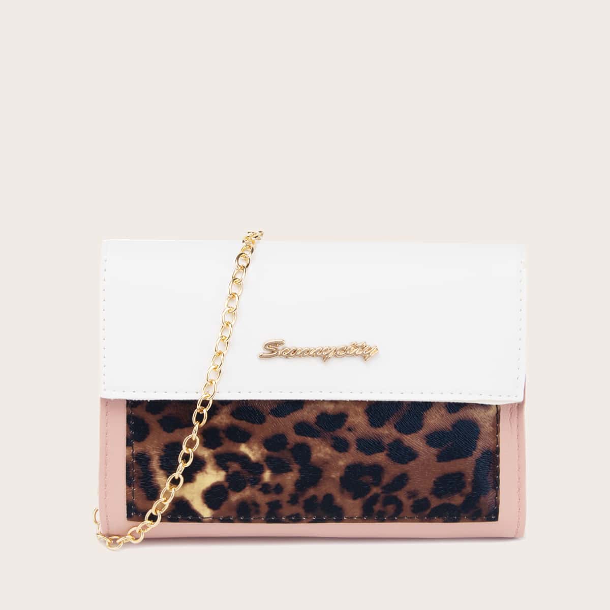 

Metal Letter Decor Flap Crossbody Bag, Pink