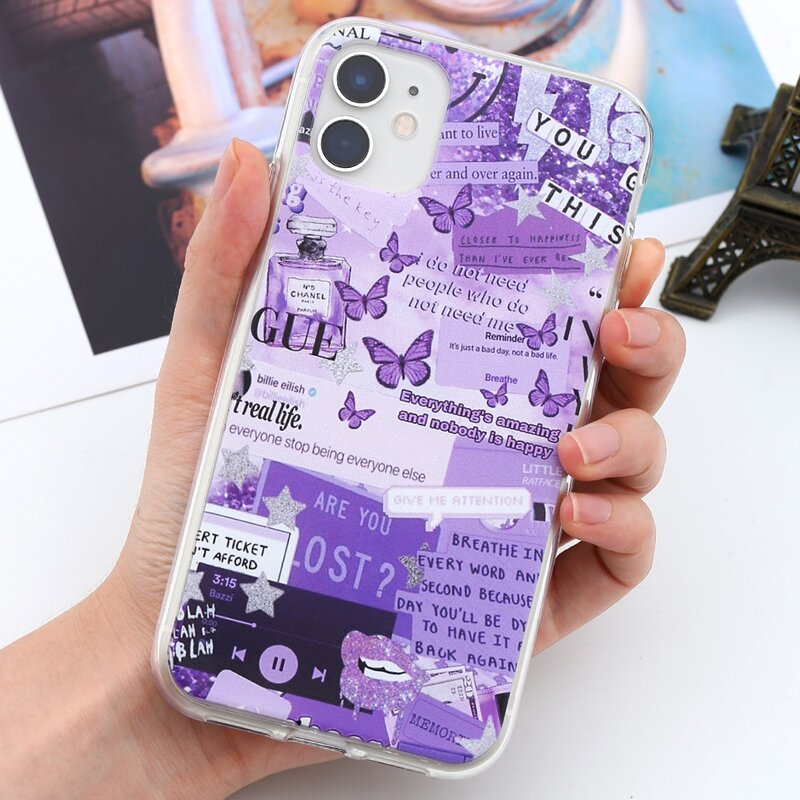 

Butterfly & Slogan Graphic iPhone Case, Purple