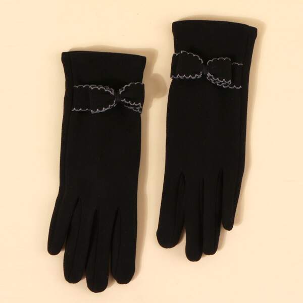 

1pair Bow Decor Touchscreen Gloves, Black