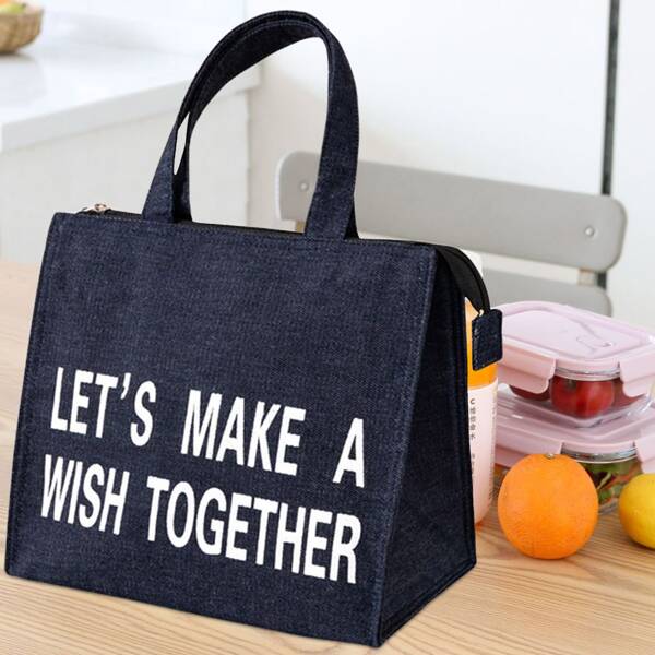 

Slogan Graphic Insulation Lunch Bag, Black