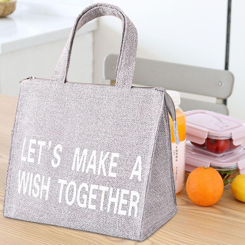 

Slogan Graphic Insulation Lunch Bag, Grey