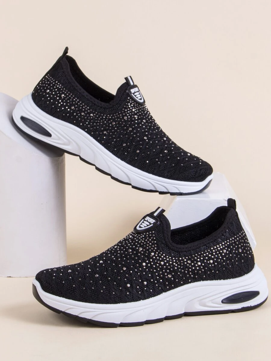 Studded Decor Slip On Sneakers - Black - View 1