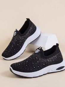 Studded Decor Slip On Sneakers - Black - View 2