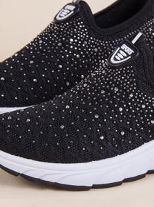 Studded Decor Slip On Sneakers - Black - View 4