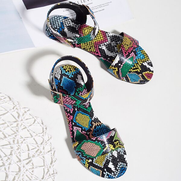 

Snakeskin Print Strap Sandals, Green