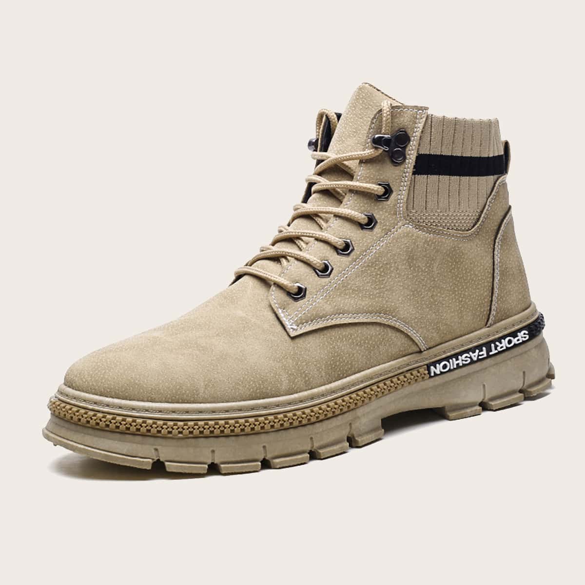

Guys Lace-up Front Knit Detail Boots, Brown