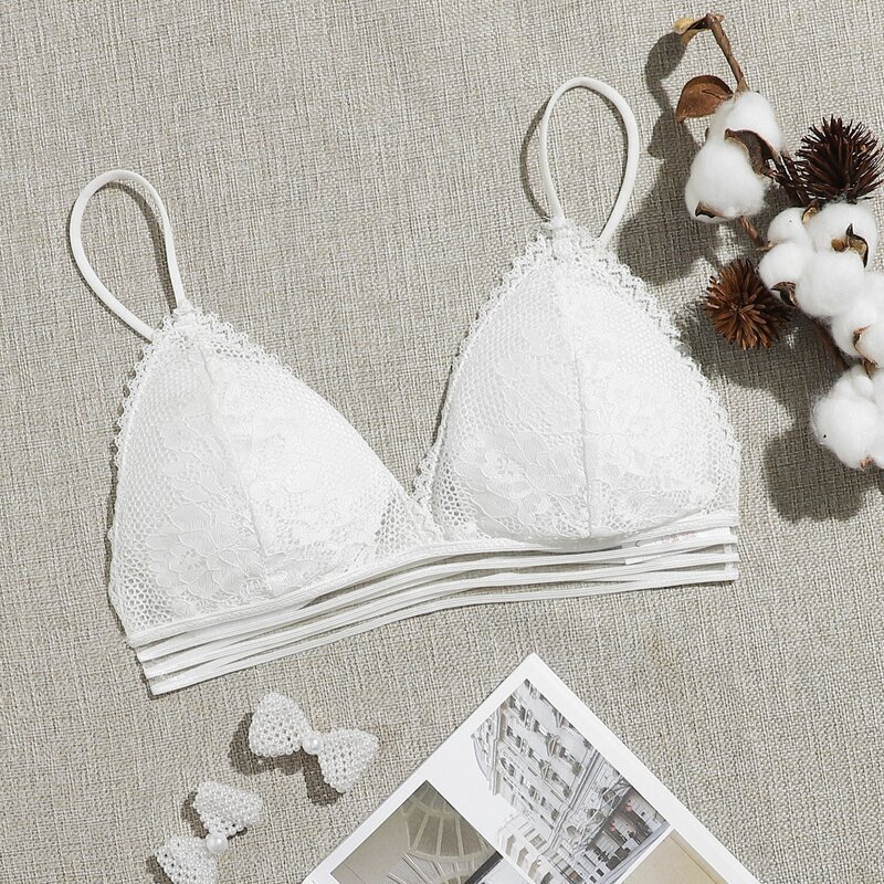 

Floral Lace Triangle Bralette, White