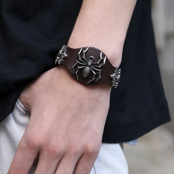 

Men Halloween Spider Decor Bracelet, Brown