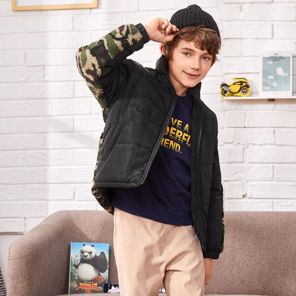 

Boys Pocket Front Camo Padded Jacket, Multicolor