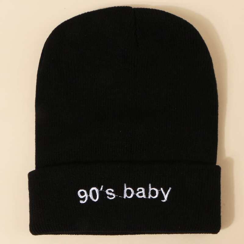 

Letter Embroidery Beanie, Black