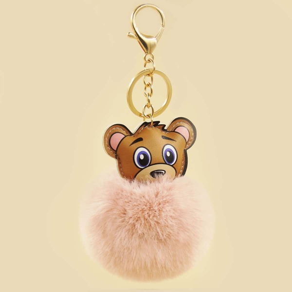 

Cartoon & Pom Pom Charm Keychain, Dusty pink