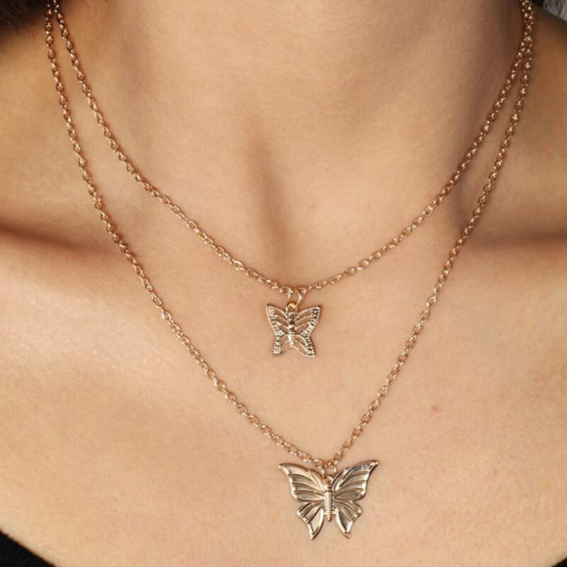 

Butterfly Layered Pendant Necklace, Gold