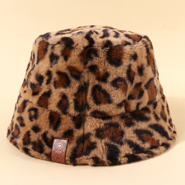 

Leopard Pattern Fluffy Bucket Hat, Multicolor