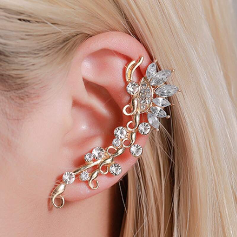 

1pc Rhinestone Ear Crawler, Gold