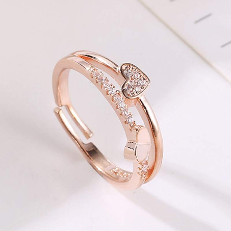 

Rhinestone Heart Ring, Gold