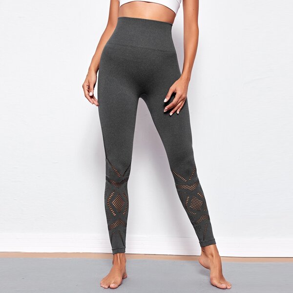 

Eyelet Wide Waistband Sports Leggings, Dark grey
