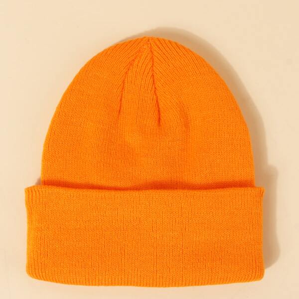 

1pc Toddler Kids Solid Cuff Beanie, Orange