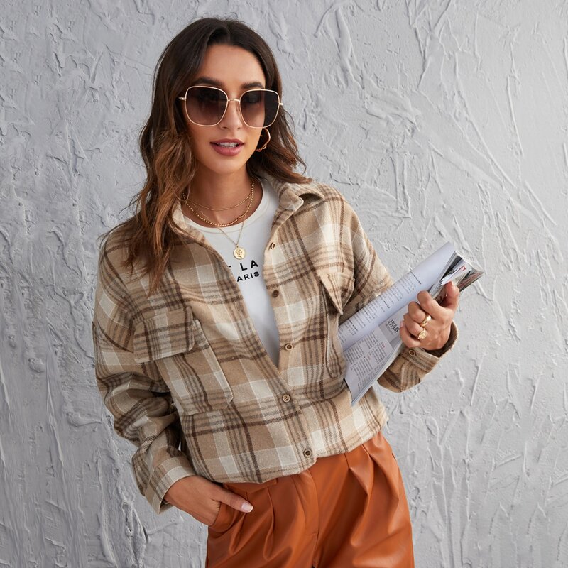 

Plaid Flap Pockets Wool-mix Overshirt, Multicolor