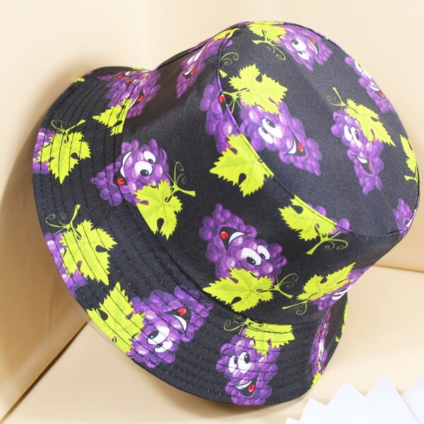 

Cartoon Graphic Reversible Bucket Hat, Black