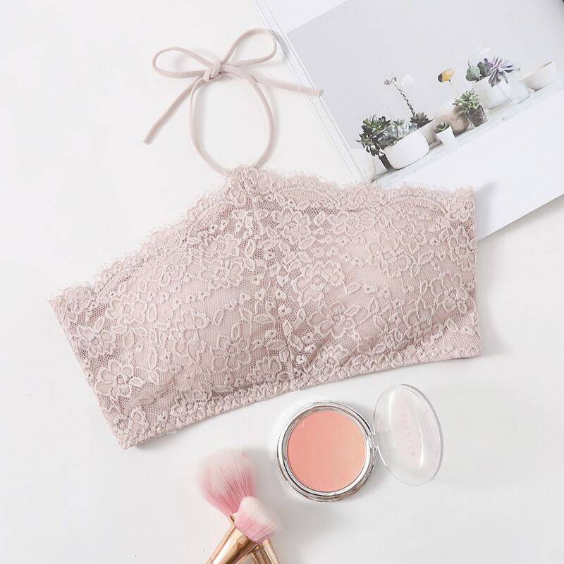 

Floral Lace Halter Bralette, Pink pastel