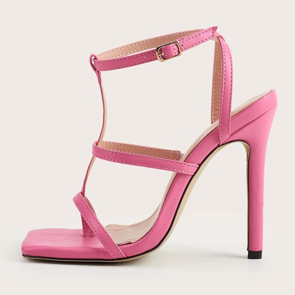 

Toe Post Stiletto Heeled Gladiator Sandals, Pink