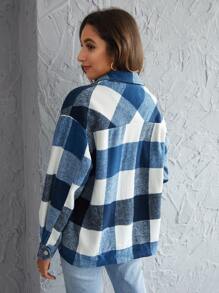 Sobrecamisa amplia con bolsillo con solapa de cuadros - Multicolor - Ver 2