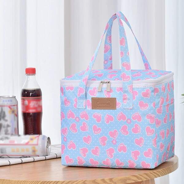 

Heart Print Insulation Lunch Bag, Blue