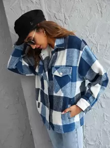 Sobrecamisa amplia con bolsillo con solapa de cuadros - Multicolor - Ver 5