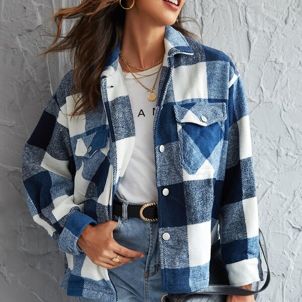 

Plaid Flap Pocket Oversized Overshirt, Multicolor