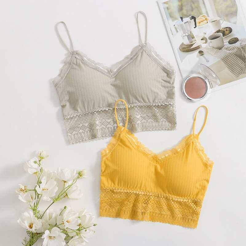 

2pack Lace Trim Bralette Set, Multicolor