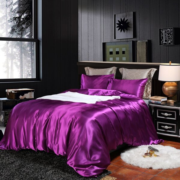

Plain Satin Bedding Set Without Filler, Purple