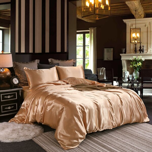 

Plain Satin Bedding Set Without Filler, Gold