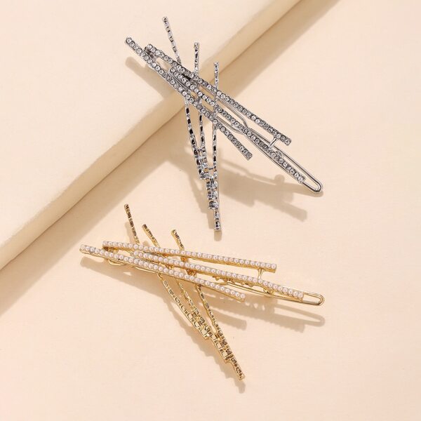 

2pcs Faux Pearl & Rhinestone Decor Hair Clip, Multicolor