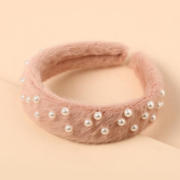 

Faux Pearl Decor Fluffy Hair Hoop, Pink