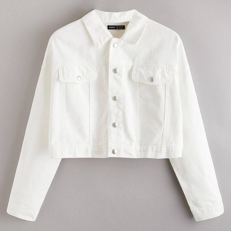 

White Wash Button Front Crop Denim Jacket