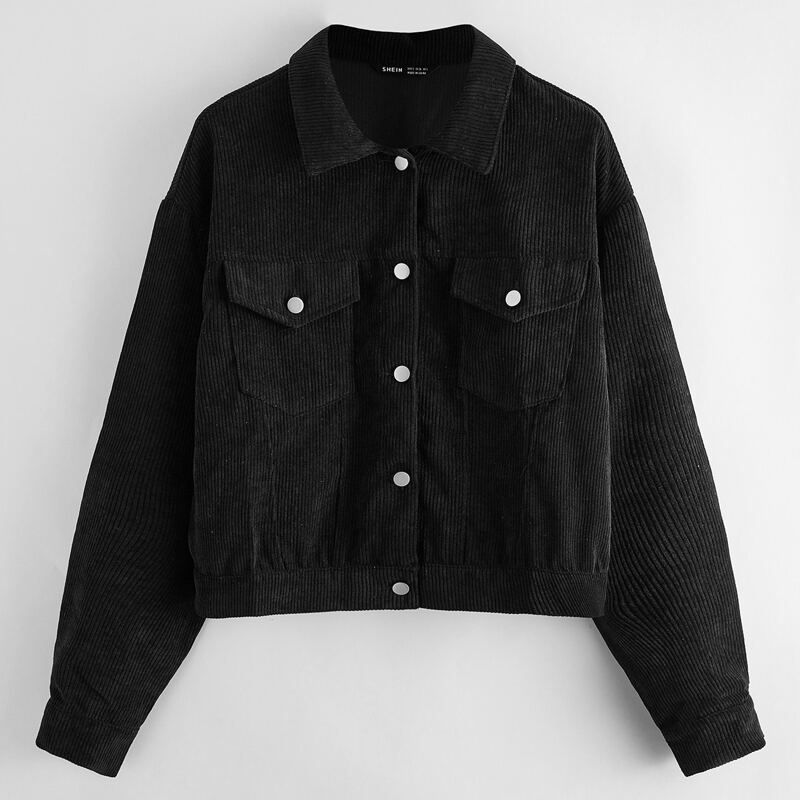 

Solid Cord Trucker Jacket, Black