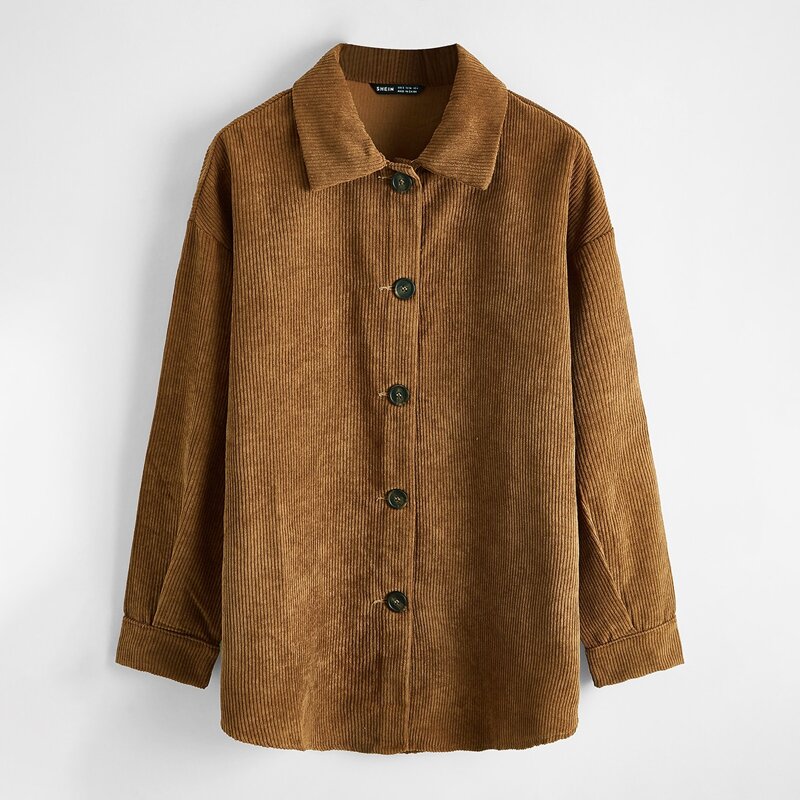 

Collared Buttoned Front Cord Coat, Brown
