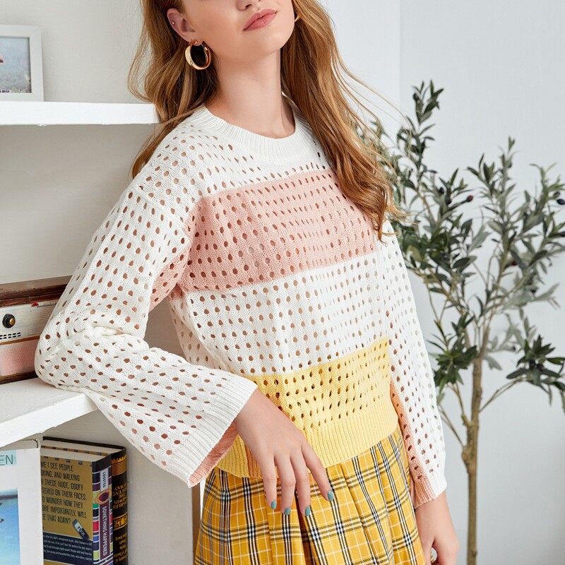 

Open Knit Colorblock Sweater, Multicolor