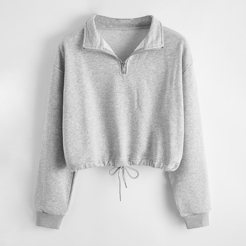 

Zipped Front Drawstring Hem Sweatshirt, Grey