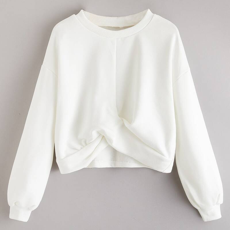 

Asymmetrical Hem Solid Sweatshirt, White